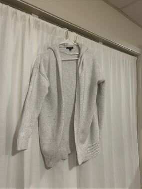 Cozy Open-Front Hooded Sweater Cardigan - Light Gray